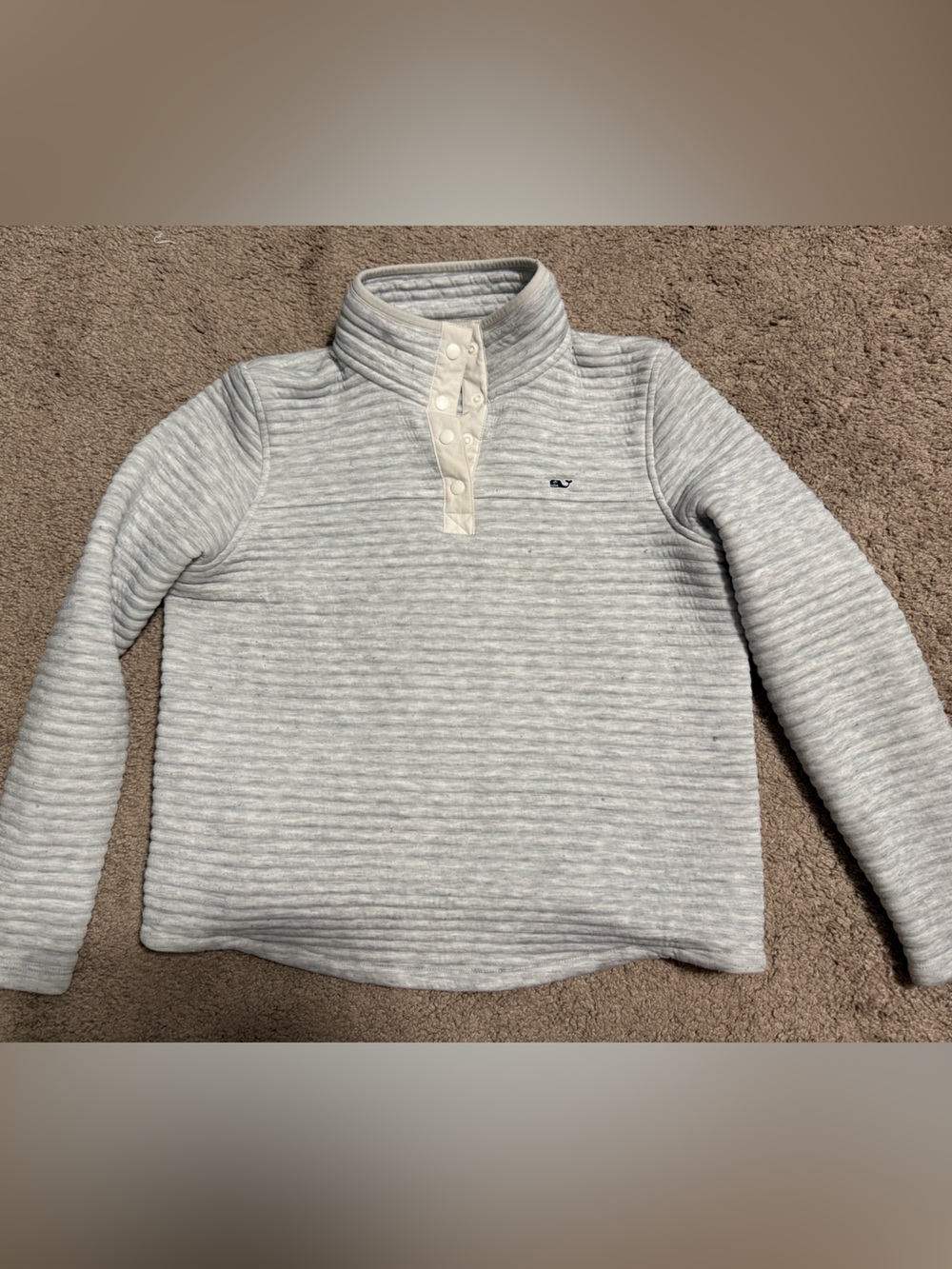 Vineyard Vines Heather Light Gray Ribbed Quarter-snap Pullover
